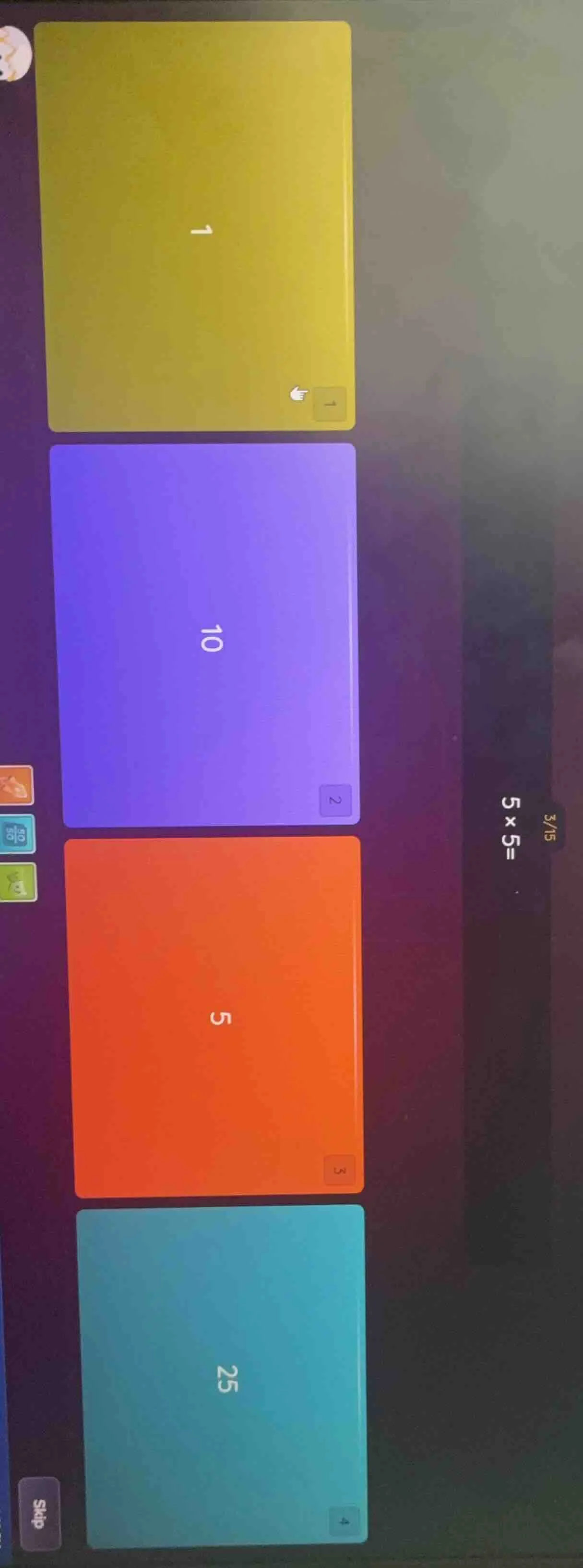 3/15 $5 \\times 5=$ options: 1 10 5 25