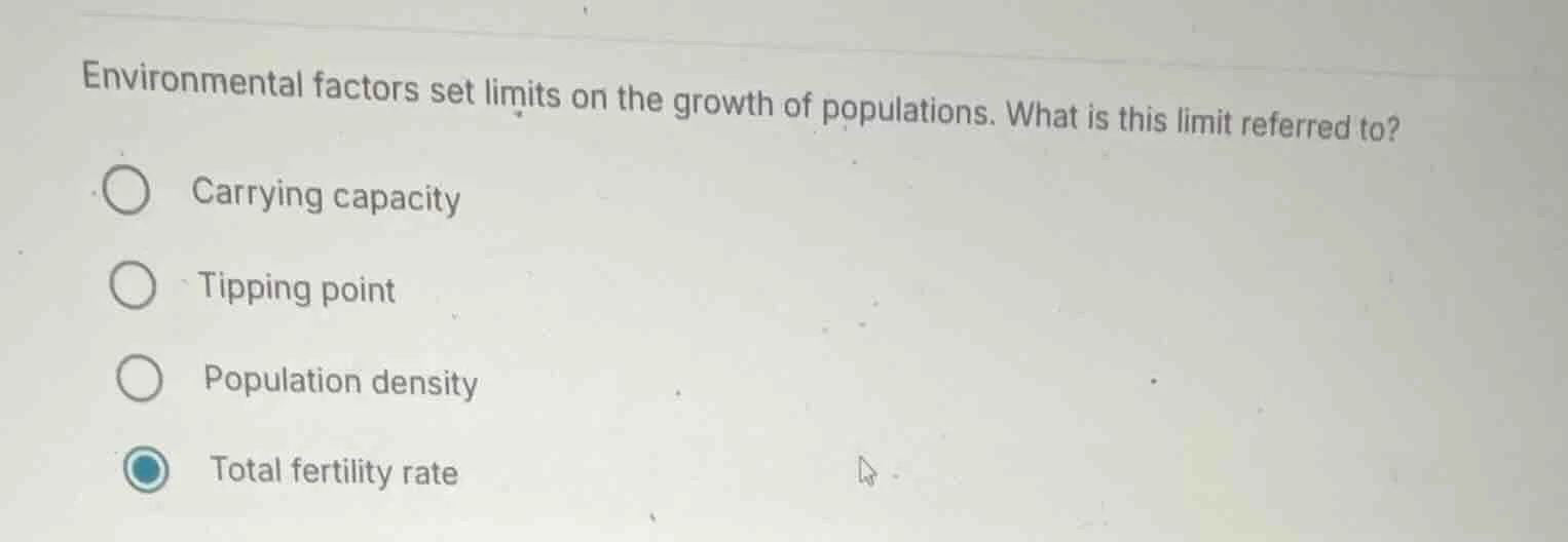 environmental factors set limits on the growth of populations. what is …