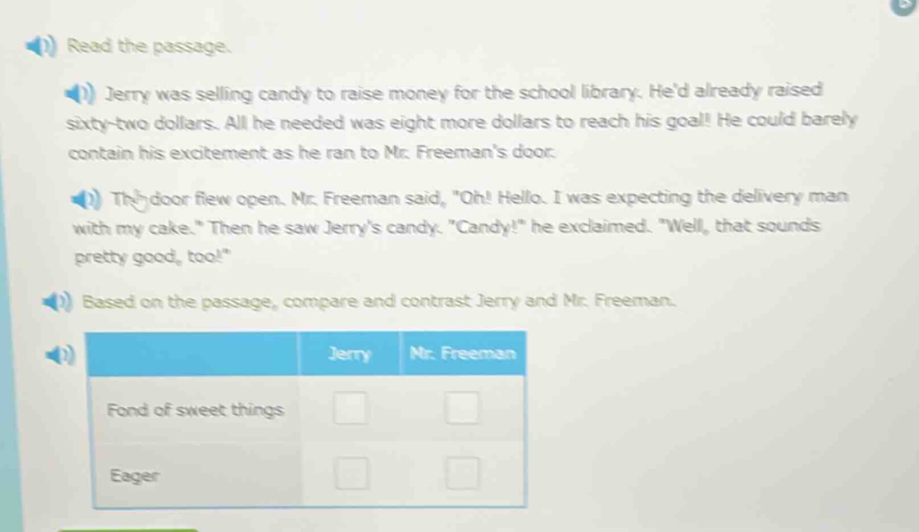 read the passage. jerry was selling candy to raise money for the school…