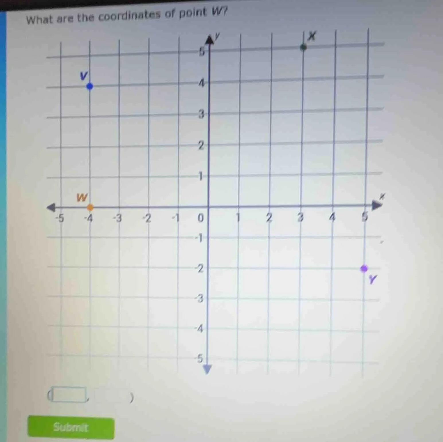 what are the coordinates of point w?