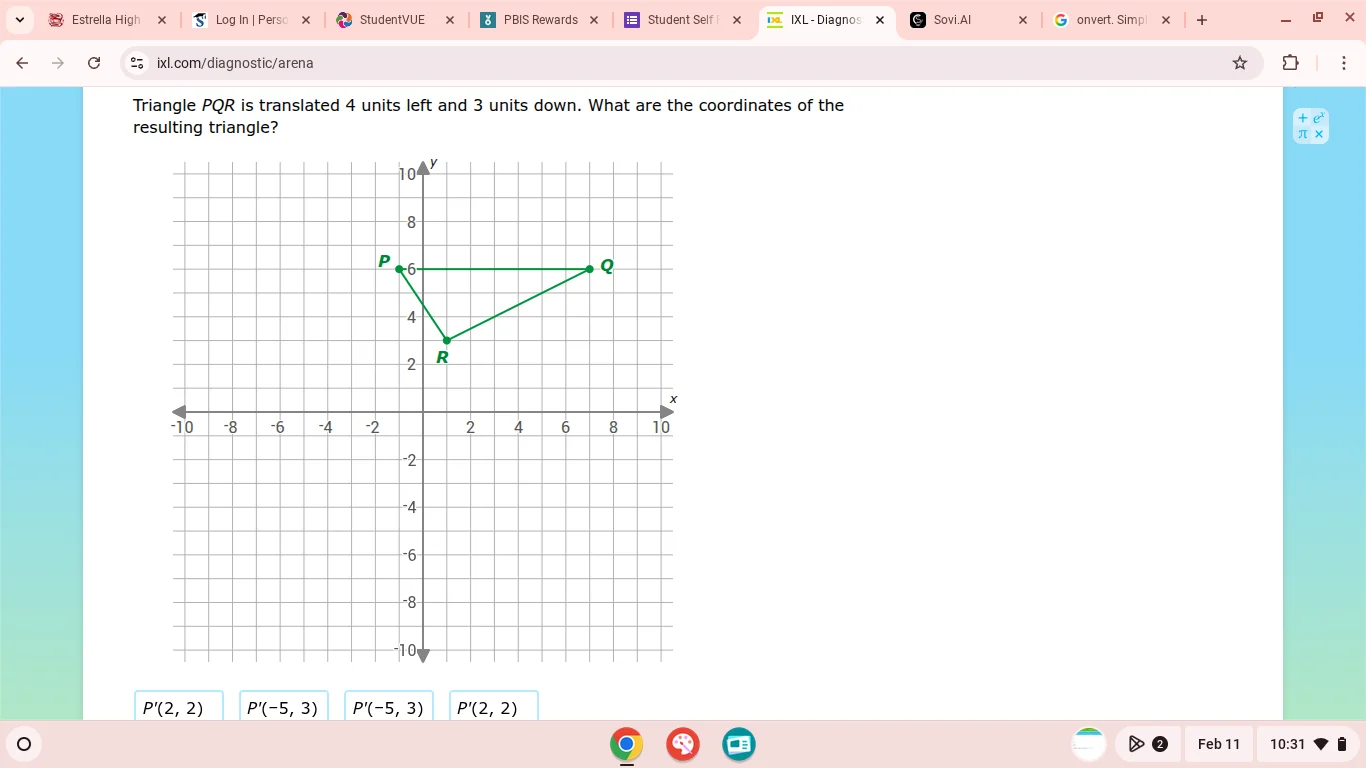 triangle pqr is translated 4 units left and 3 units down. what are the …
