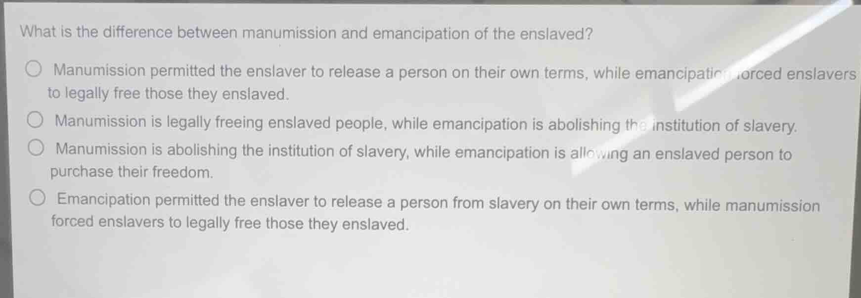what is the difference between manumission and emancipation of the ensl…