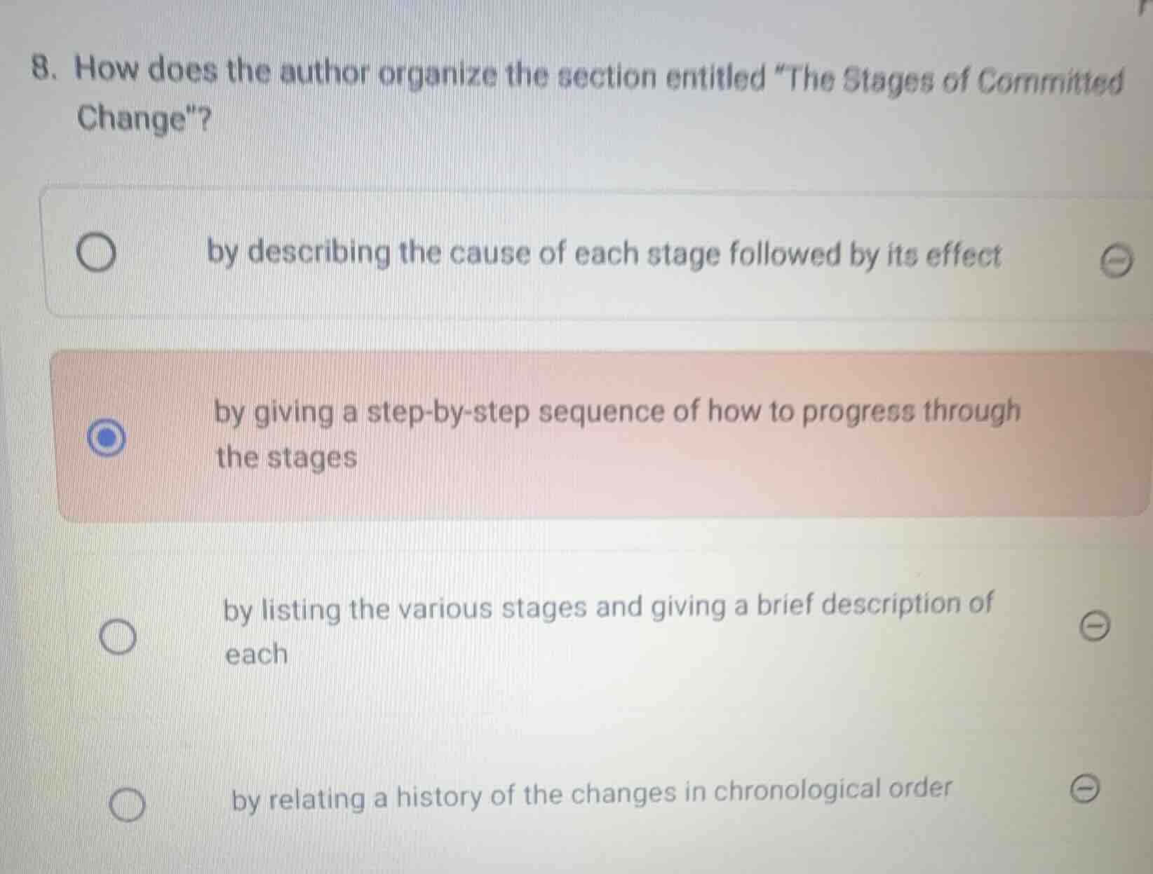 8. how does the author organize the section entitled “the stages of com…