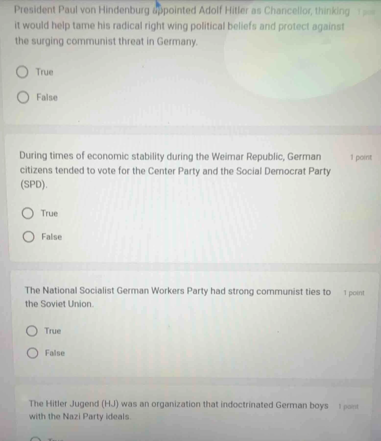 1 point president paul von hindenburg appointed adolf hitler as chancel…