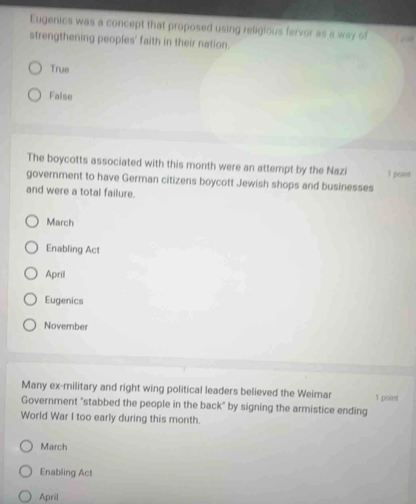 1. eugenics was a concept that proposed using religious fervor as a way…