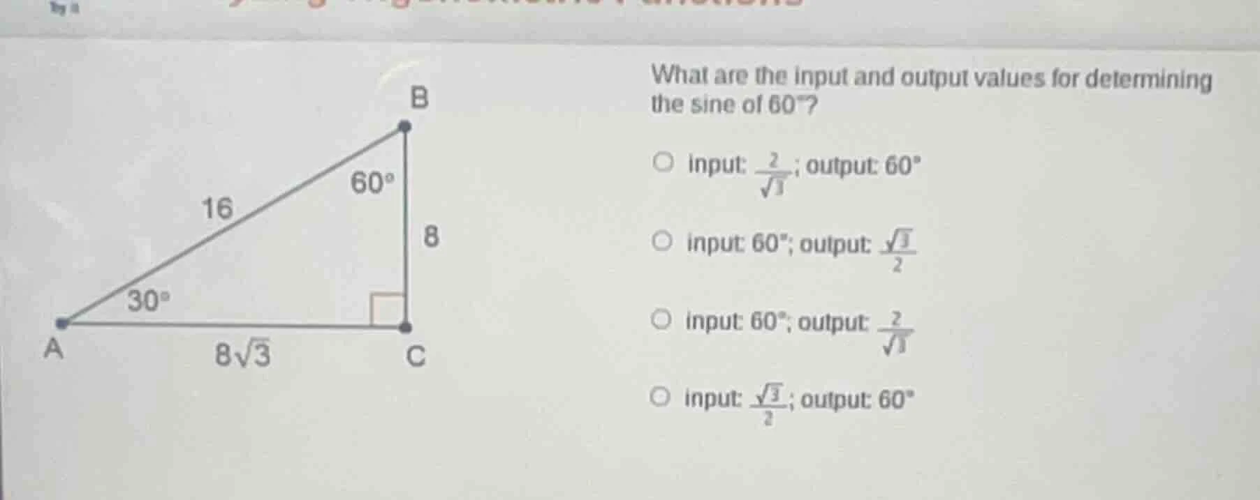 what are the input and output values for determining the sine of 60°? ○…