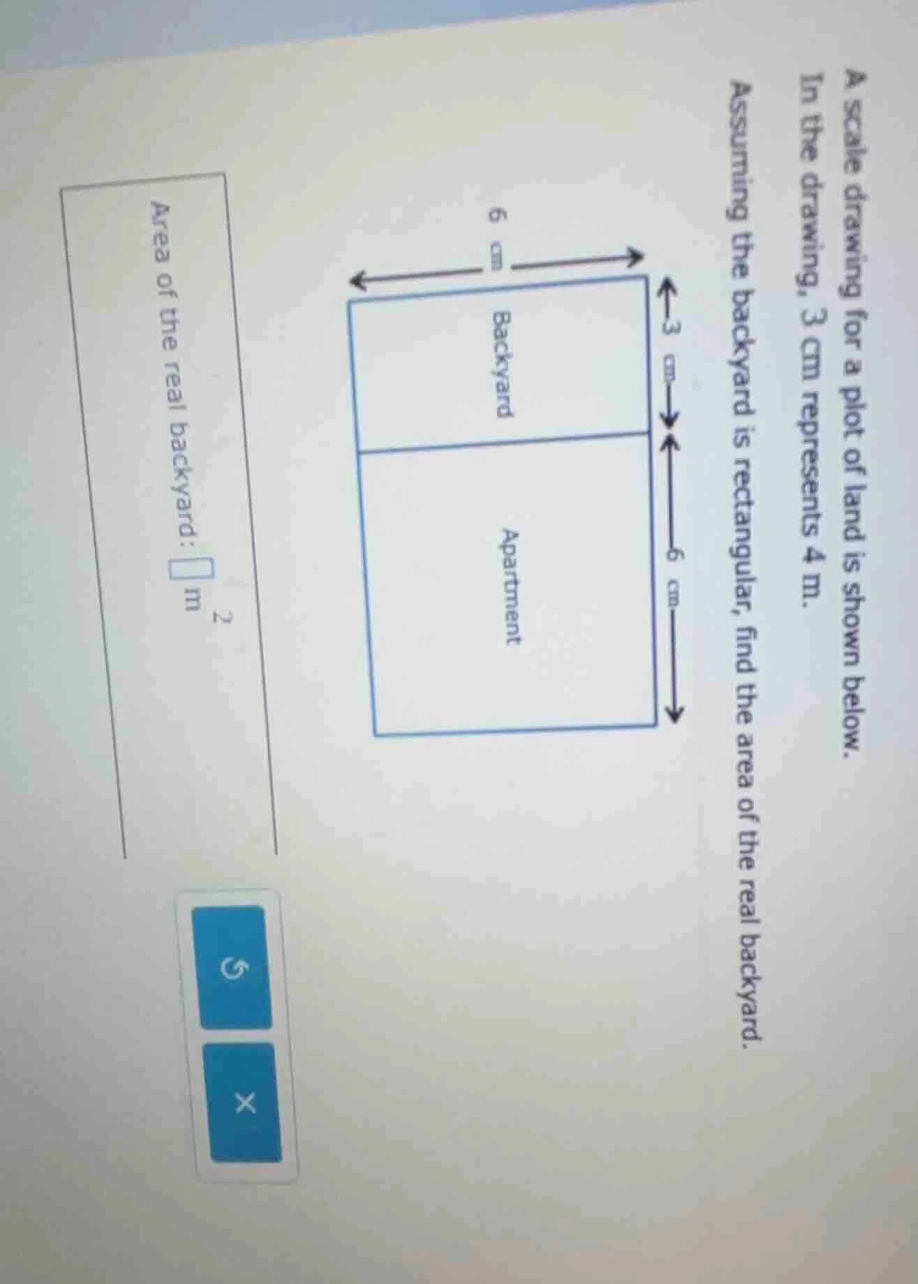 a scale drawing for a plot of land is shown below. in the drawing, 3 cm…