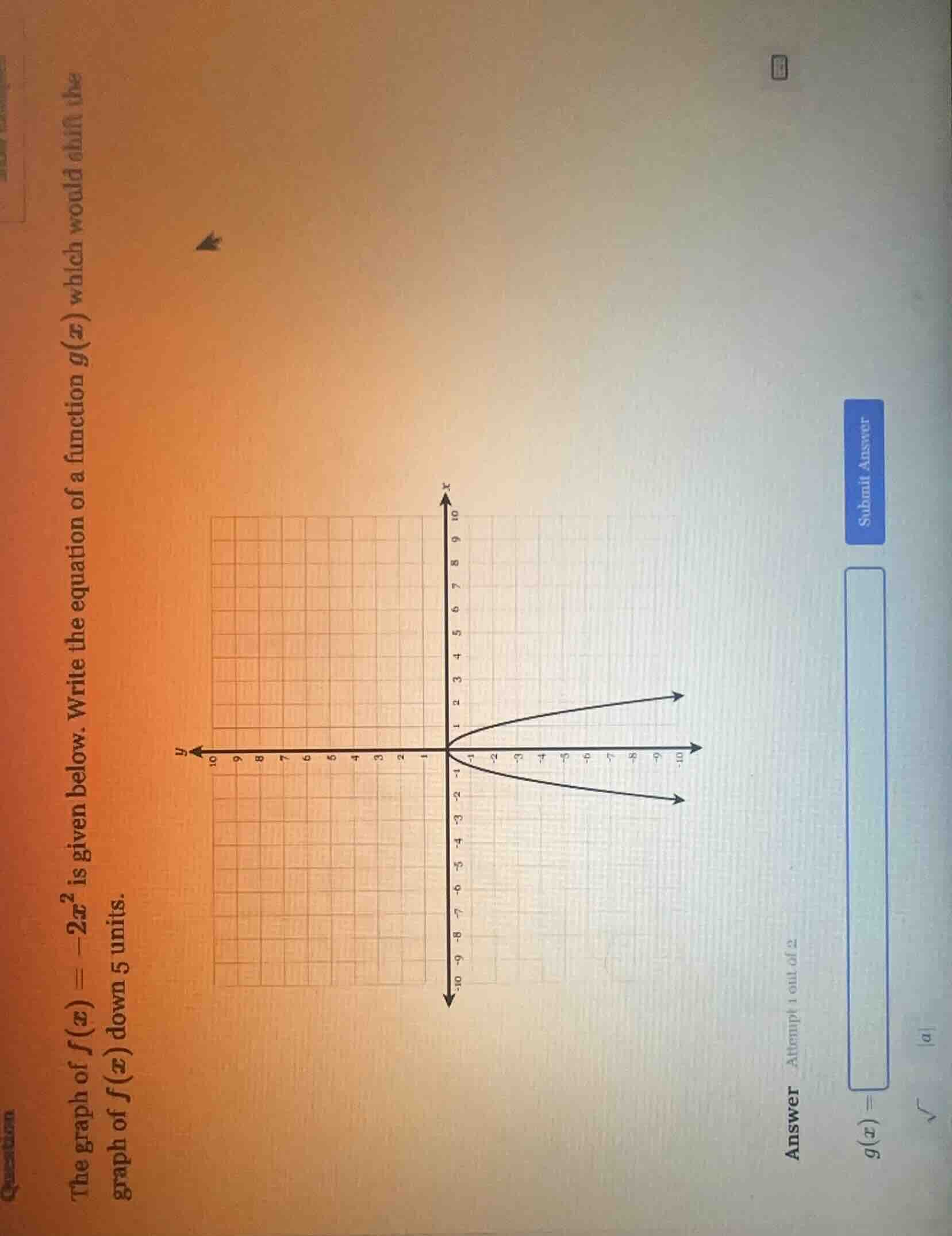the graph of $f(x) = -2x^2$ is given below. write the equation of a fun…