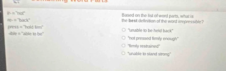 ir- = ot\ re- = \back\ press = \hold firm\ -ible = \able to be\ based o…