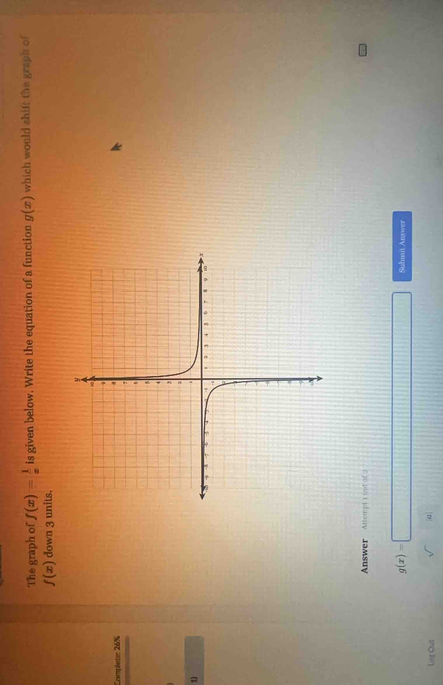 the graph of $f(x)=\\frac{1}{x}$ is given below. write the equation of …