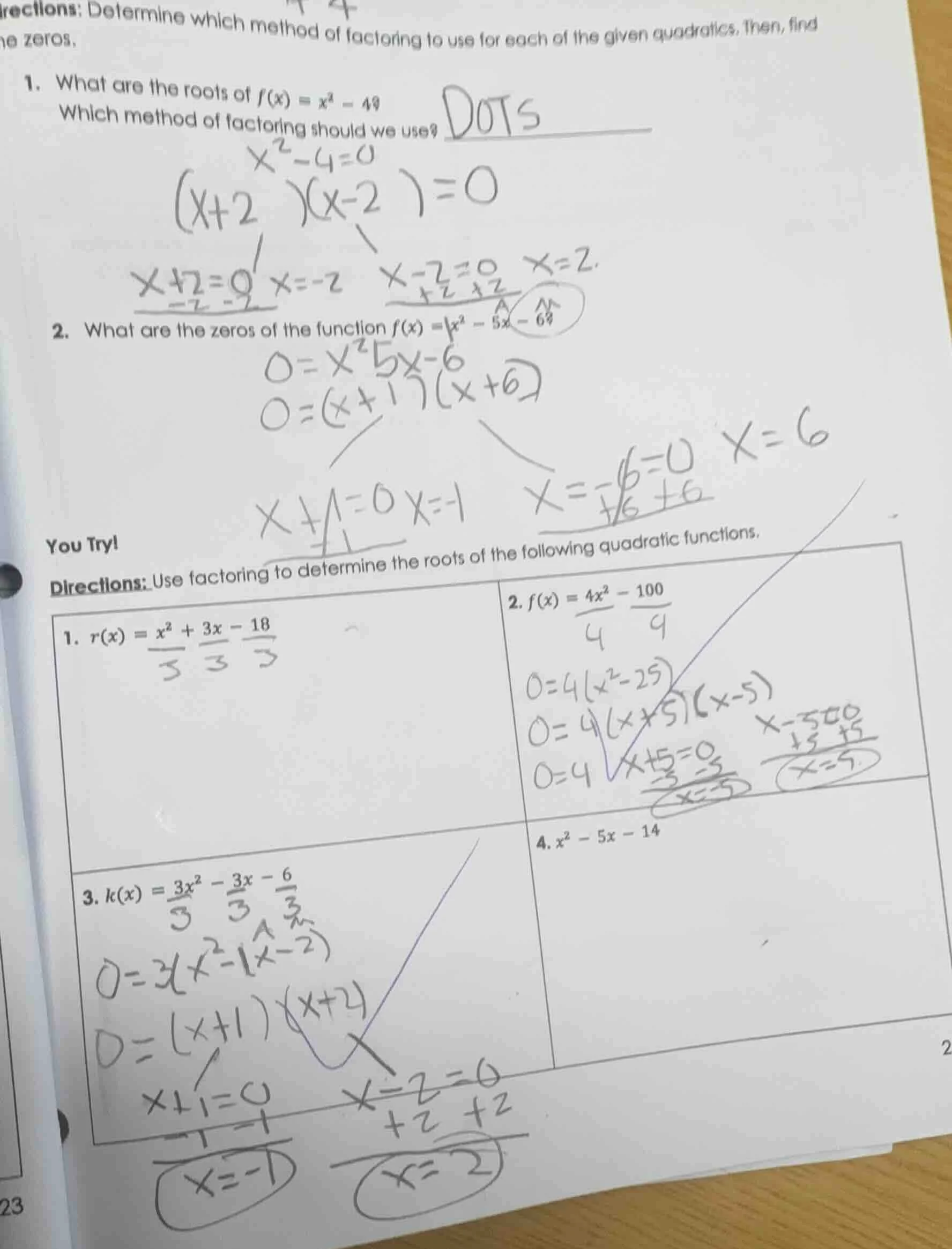 directions: determine which method of factoring to use for each of the …