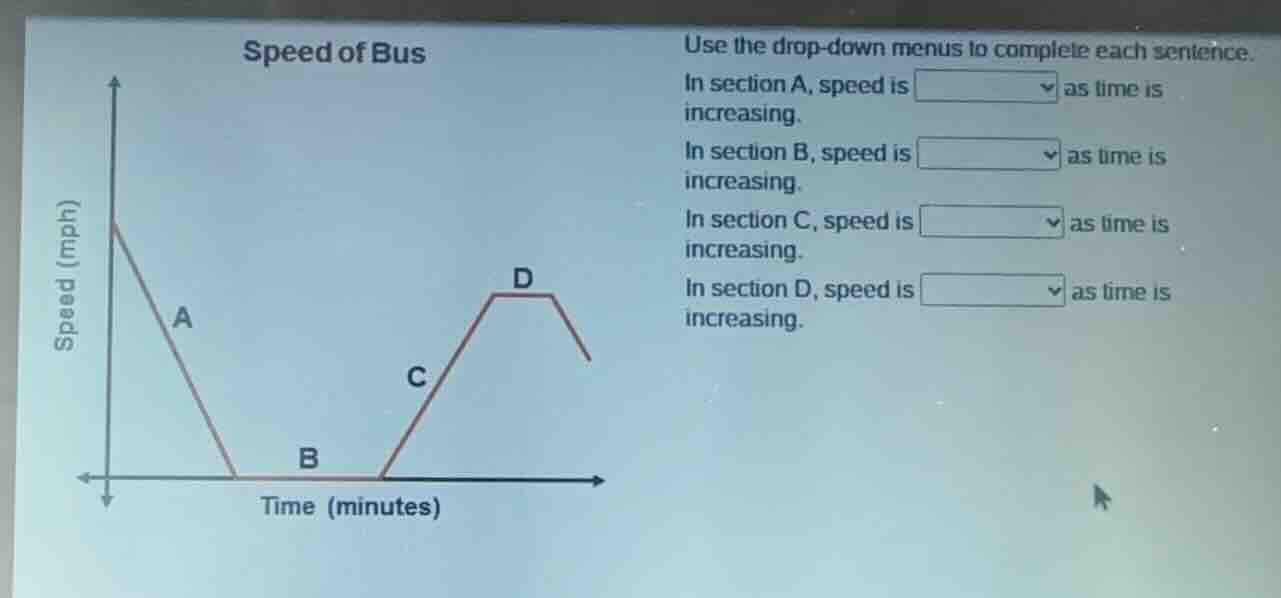 speed of bus use the drop-down menus to complete each sentence. in sect…