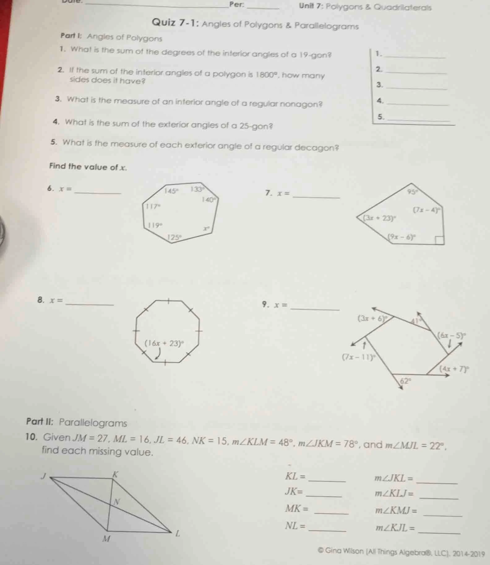 per:unit 7: polygons & quadrilateralsquiz 7-1: angles of polygons & par…