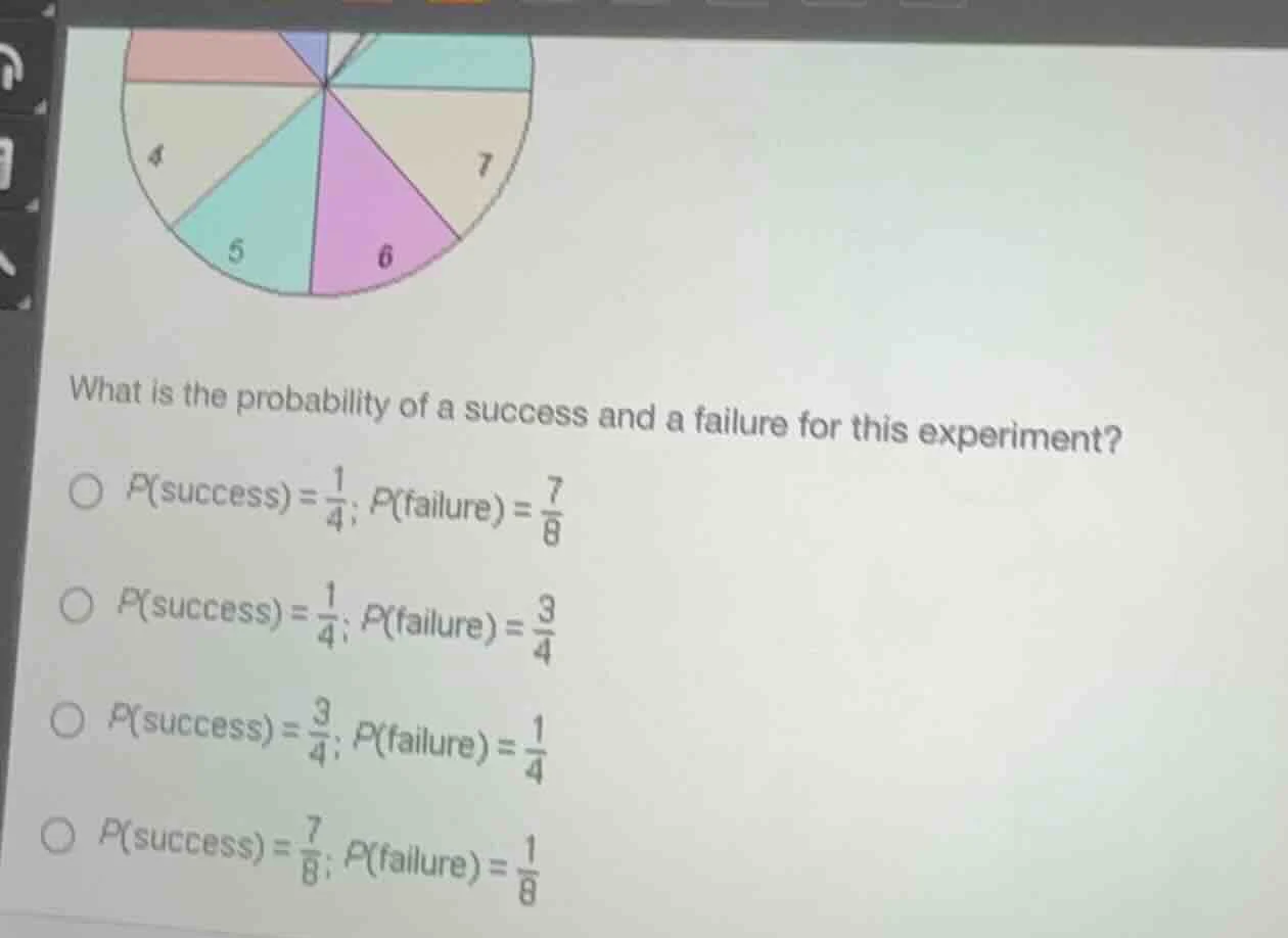 what is the probability of a success and a failure for this experiment?…