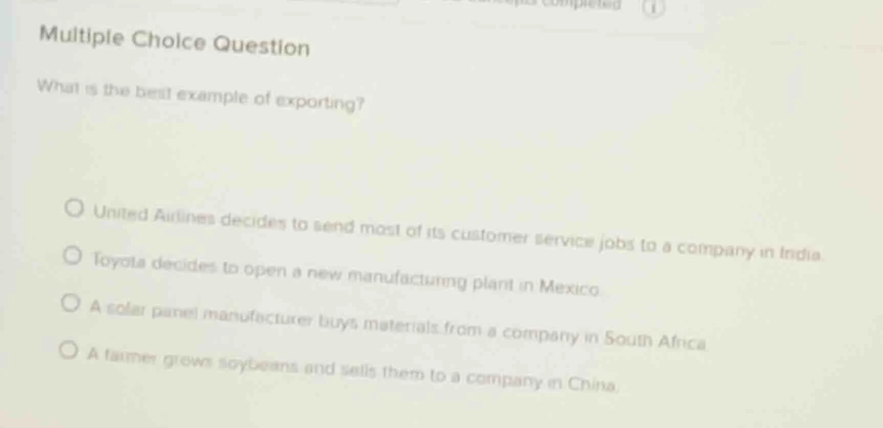 multiple choice question what is the best example of exporting? united …