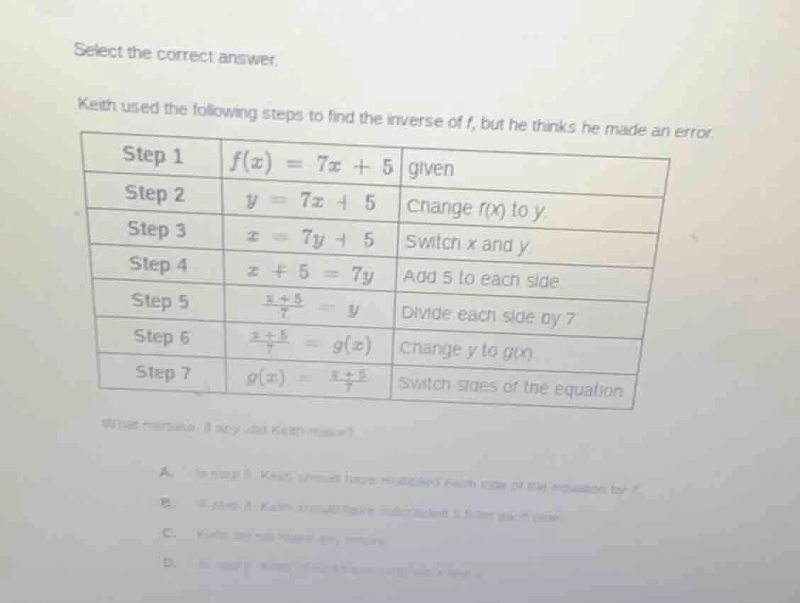 select the correct answer. keith used the following steps to find the i…