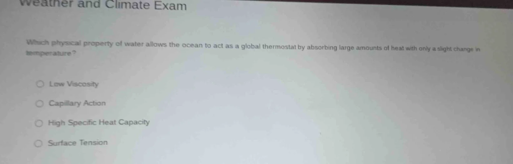 weather and climate exam which physical property of water allows the oc…