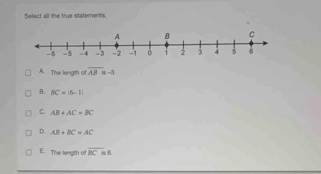 select all the true statements. a. the length of $overline{ab}$ is -3. …