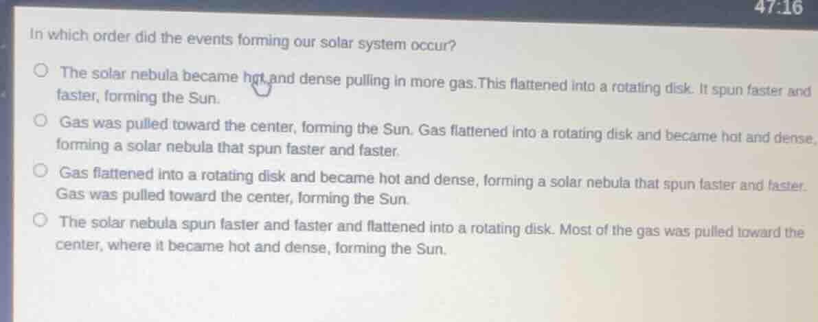 in which order did the events forming our solar system occur? the solar…