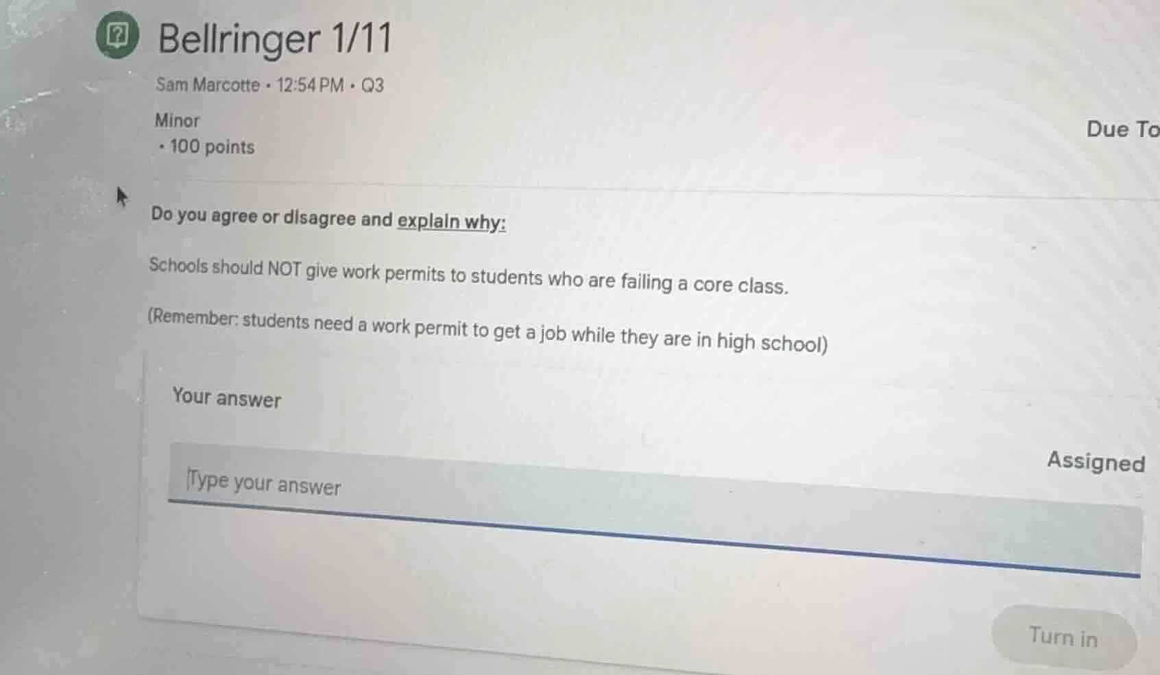 bellringer 1/11 sam marcotte · 12:54 pm · q3 minor · 100 points do you …