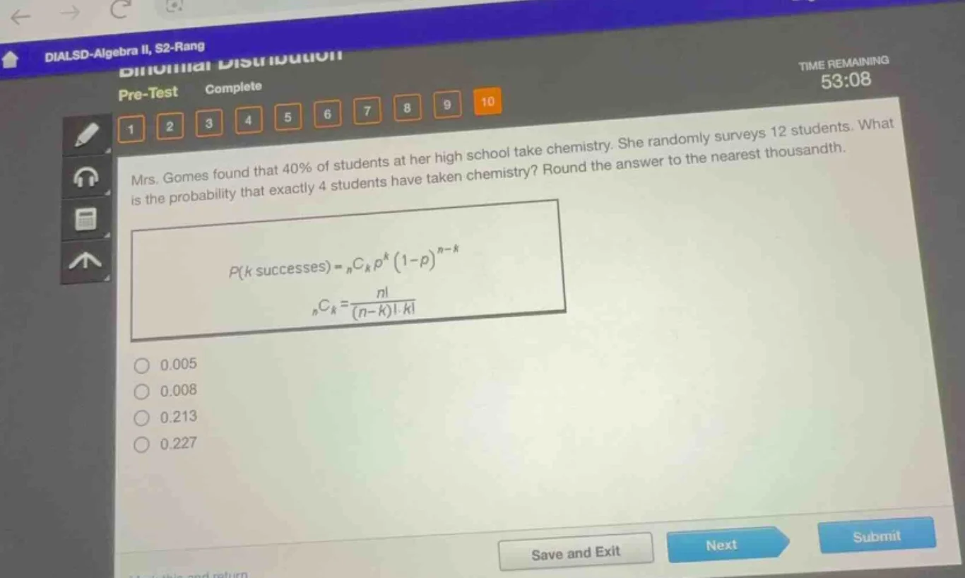 dialsd-algebra ii, s2-rang binomial distribution pre-test complete time…