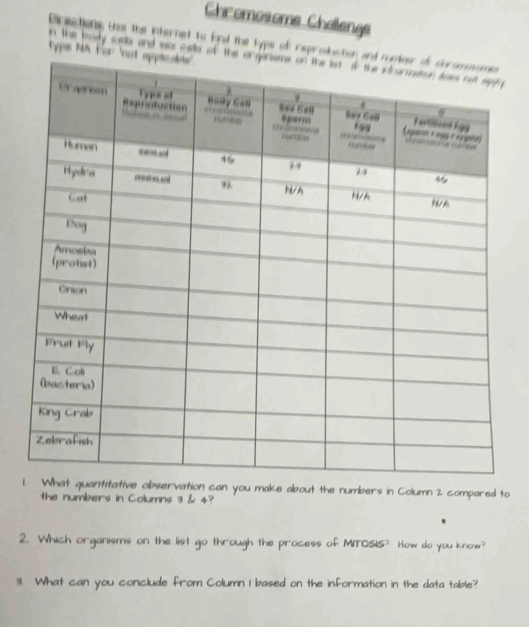 chromosome challenge directions: use the internet to find the type of r…