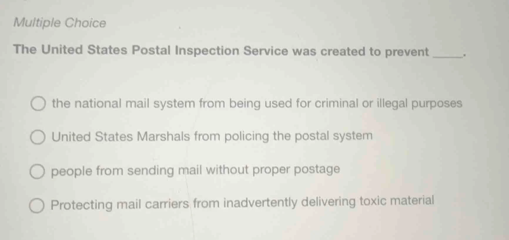 multiple choice the united states postal inspection service was created…