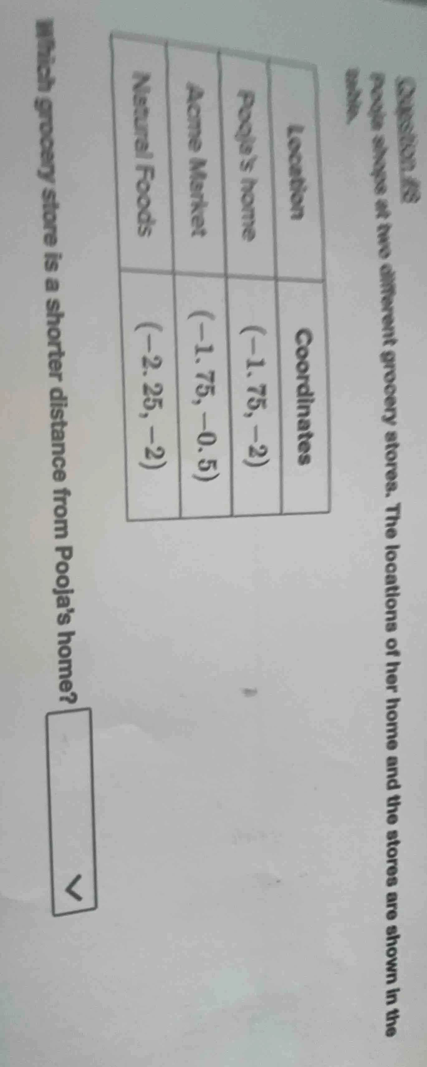 question 18 pooja shops at two different grocery stores. the locations …