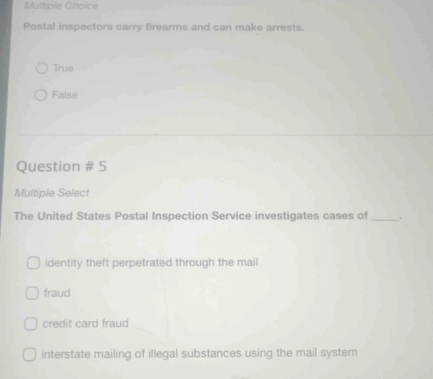 multiple choice postal inspectors carry firearms and can make arrests. …