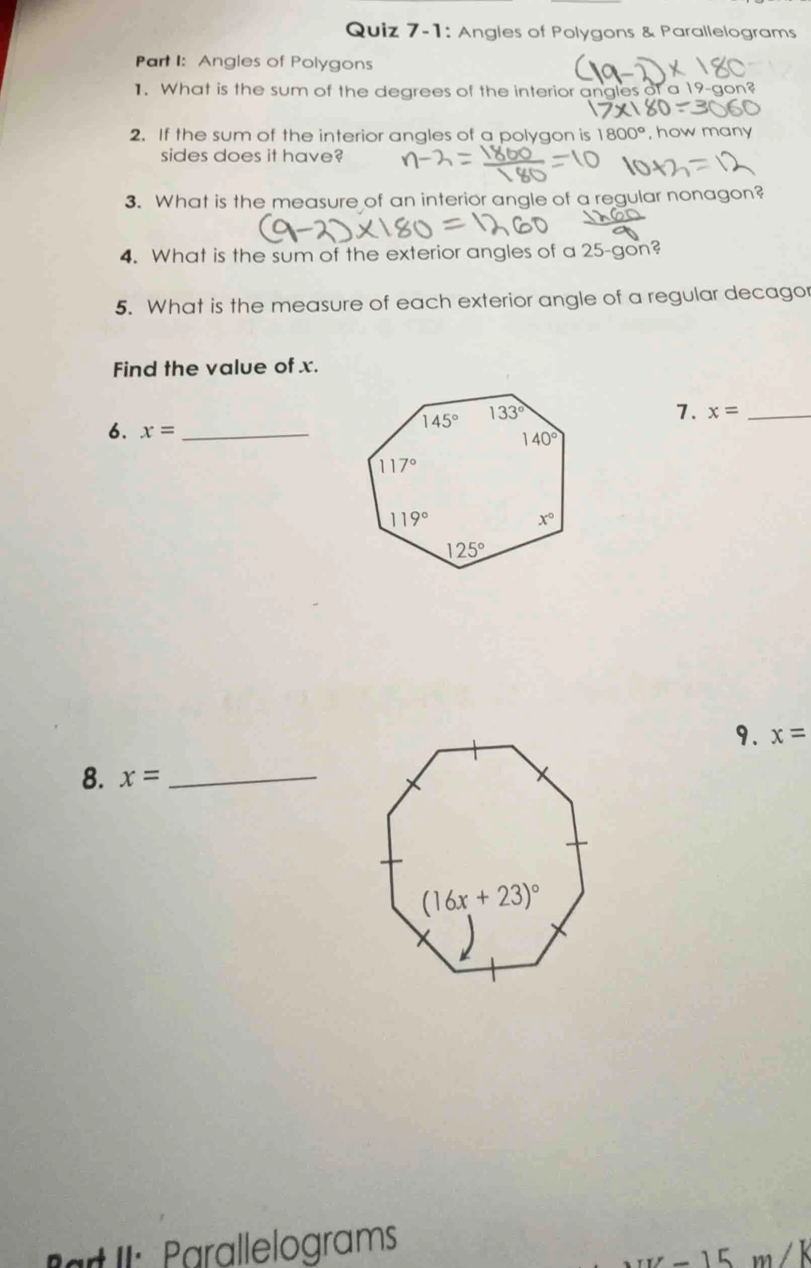 quiz 7-1: angles of polygons & parallelograms part i: angles of polygon…