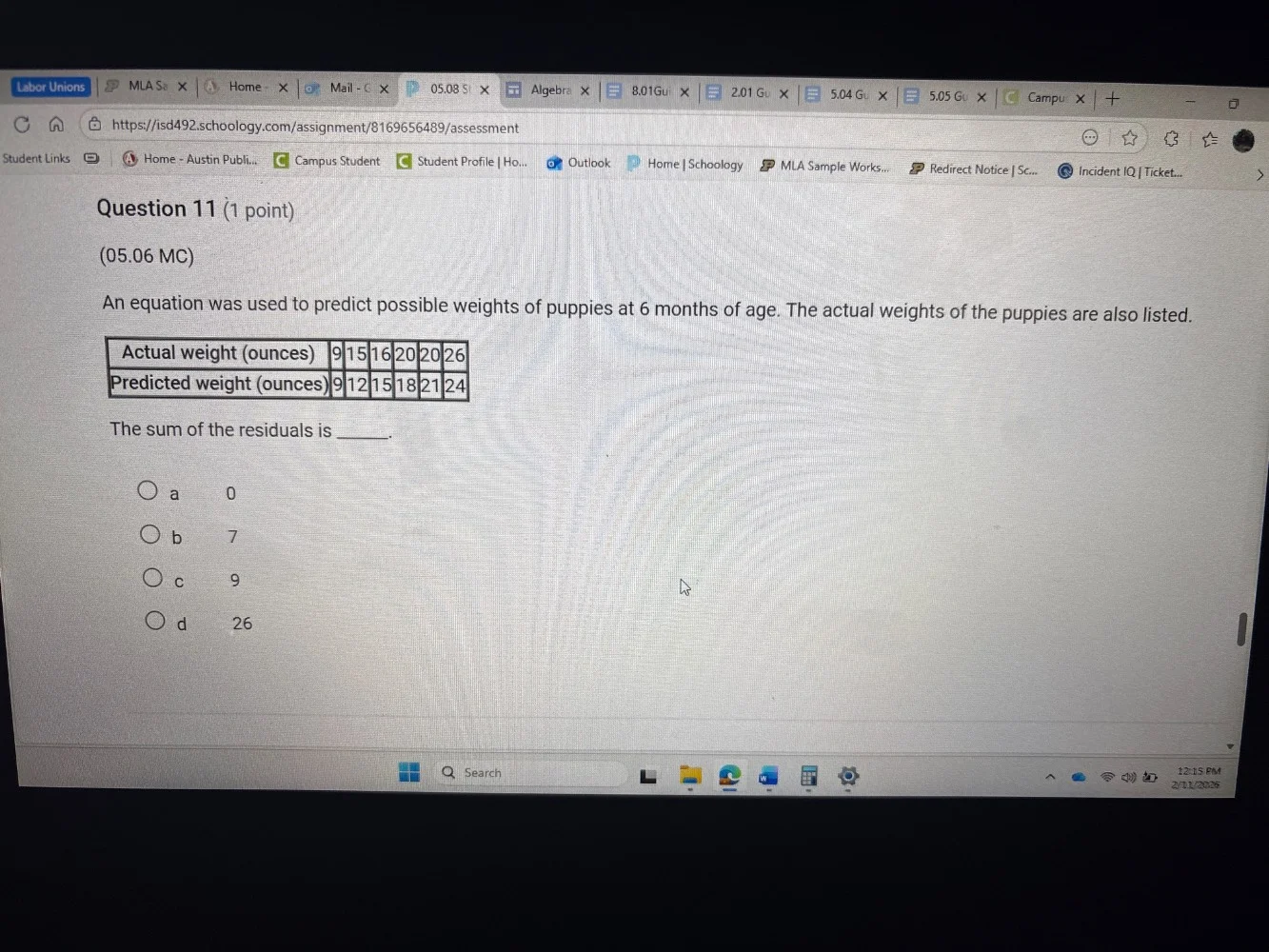 question 11 (1 point) (05.06 mc) an equation was used to predict possib…