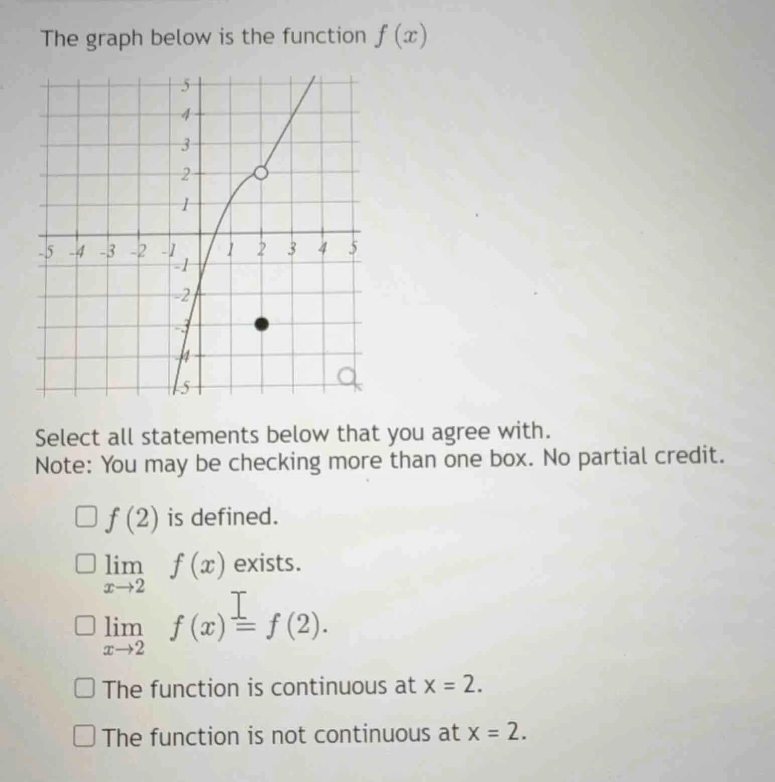 the graph below is the function $f(x)$ select all statements below that…