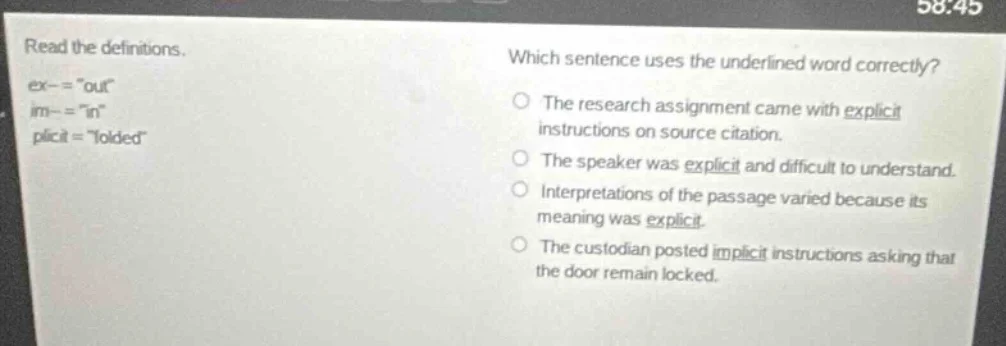 read the definitions. ex-- = \out\ im-- = \in\ plicit = \folded\ which …
