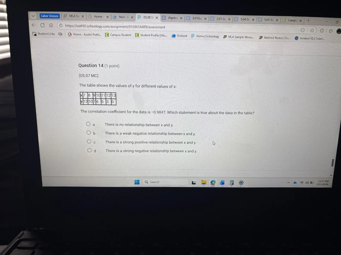 question 14 (1 point)(05.07 mc)the table shows the values of y for diff…