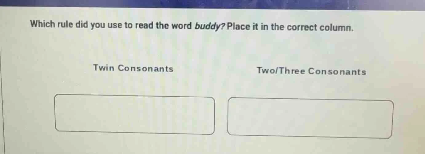 which rule did you use to read the word buddy? place it in the correct …