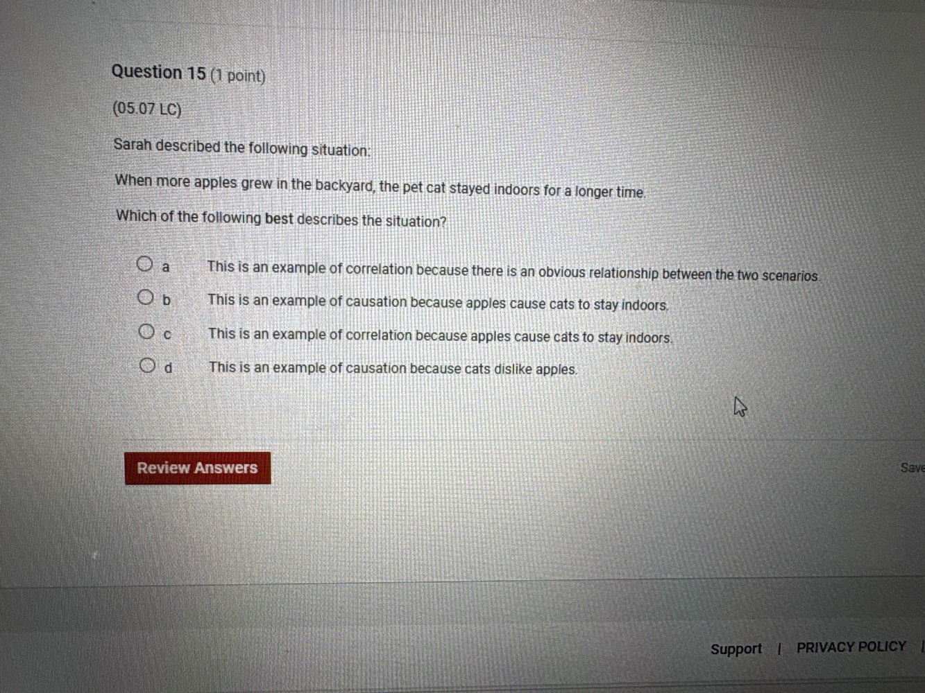 question 15 (1 point)(05.07 lc)sarah described the following situation:…