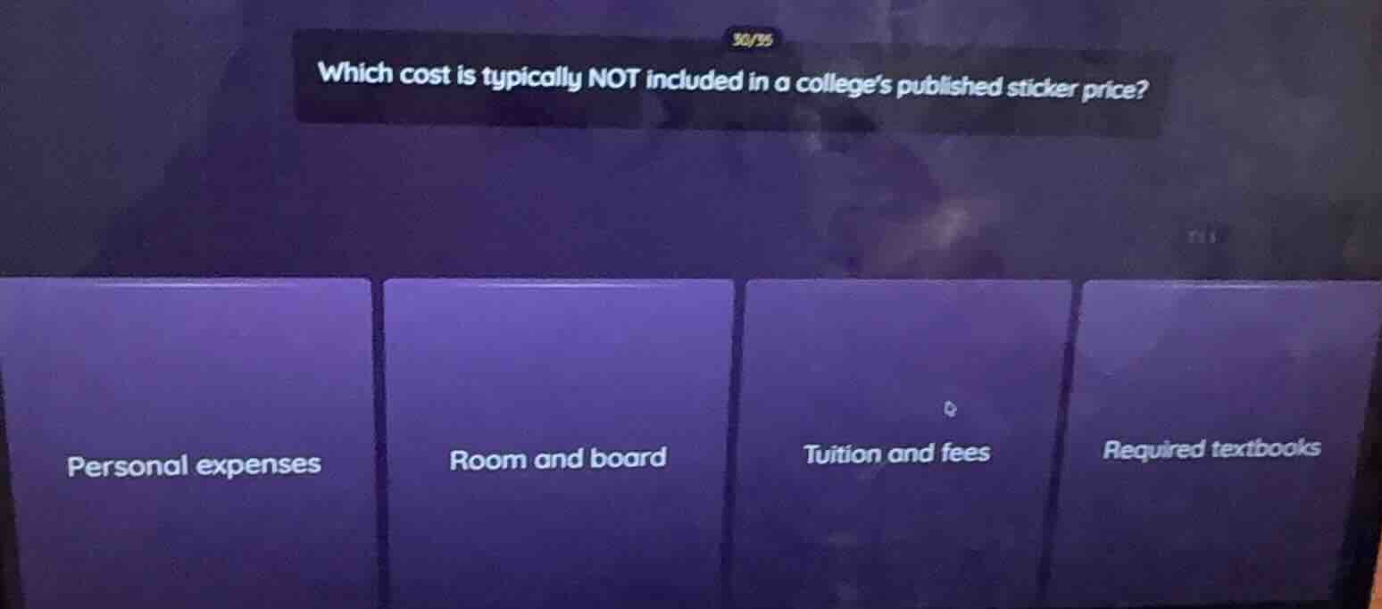 30/35 which cost is typically not included in a colleges published stic…