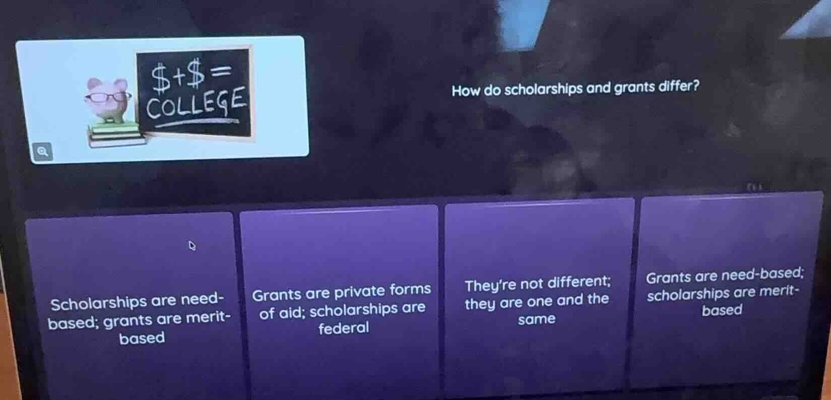 how do scholarships and grants differ? scholarships are need-based; gra…