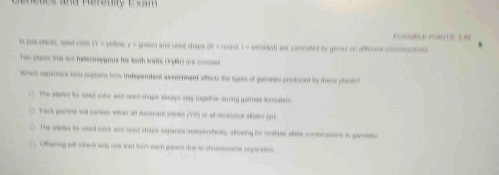 genetics and heredity exam possible points: 3.00 in pea plants, seed co…