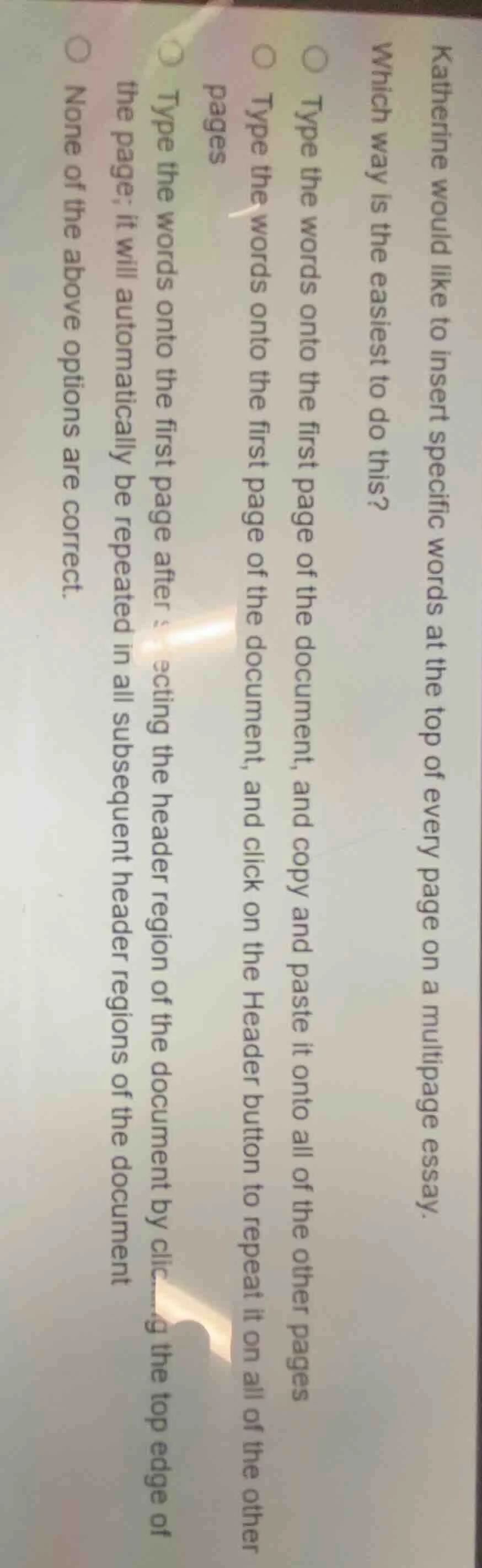 katherine would like to insert specific words at the top of every page …