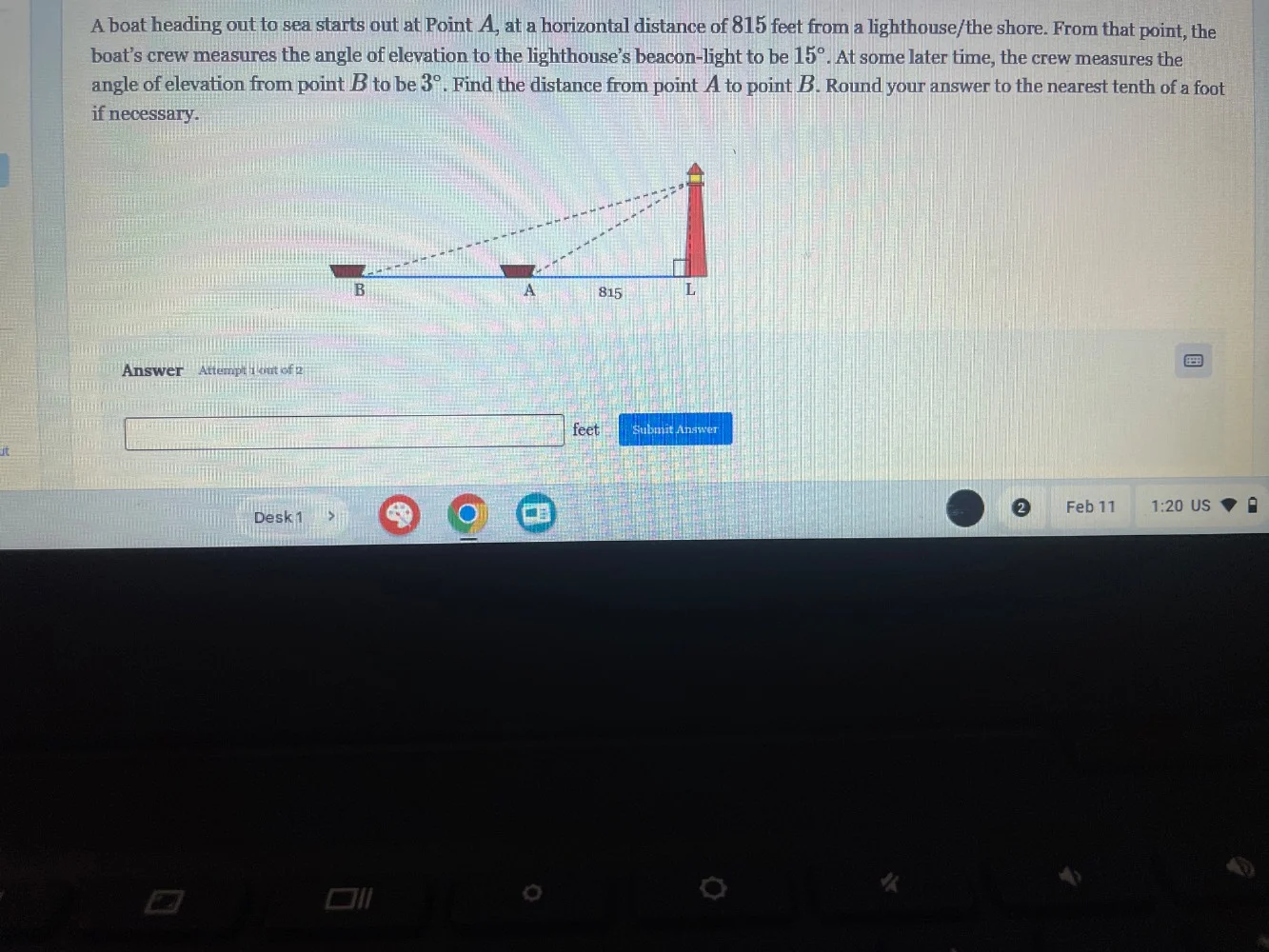 a boat heading out to sea starts out at point a, at a horizontal distan…