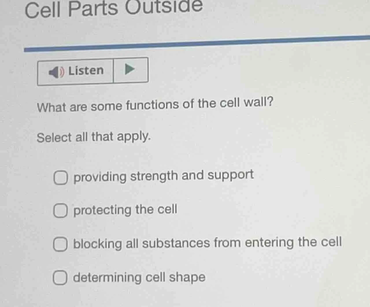 cell parts outside listen what are some functions of the cell wall? sel…