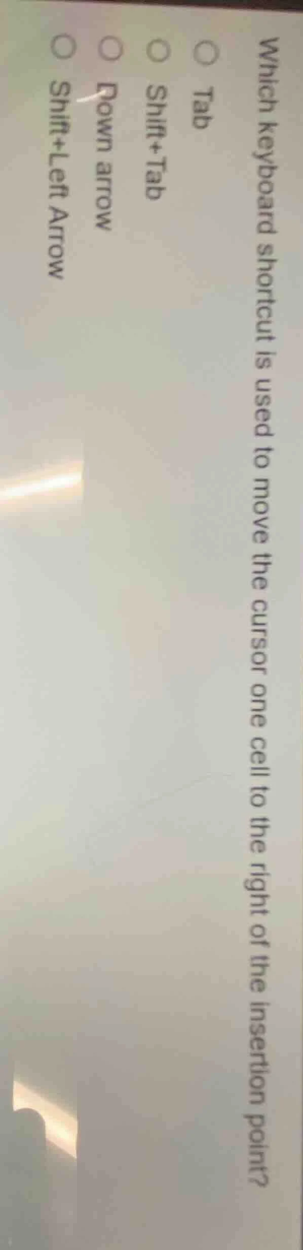 which keyboard shortcut is used to move the cursor one cell to the righ…