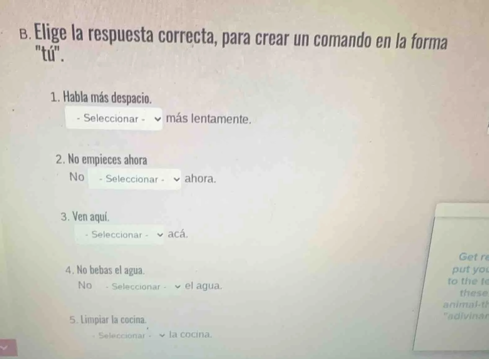 b. elige la respuesta correcta, para crear un comando en la forma \tú\.…