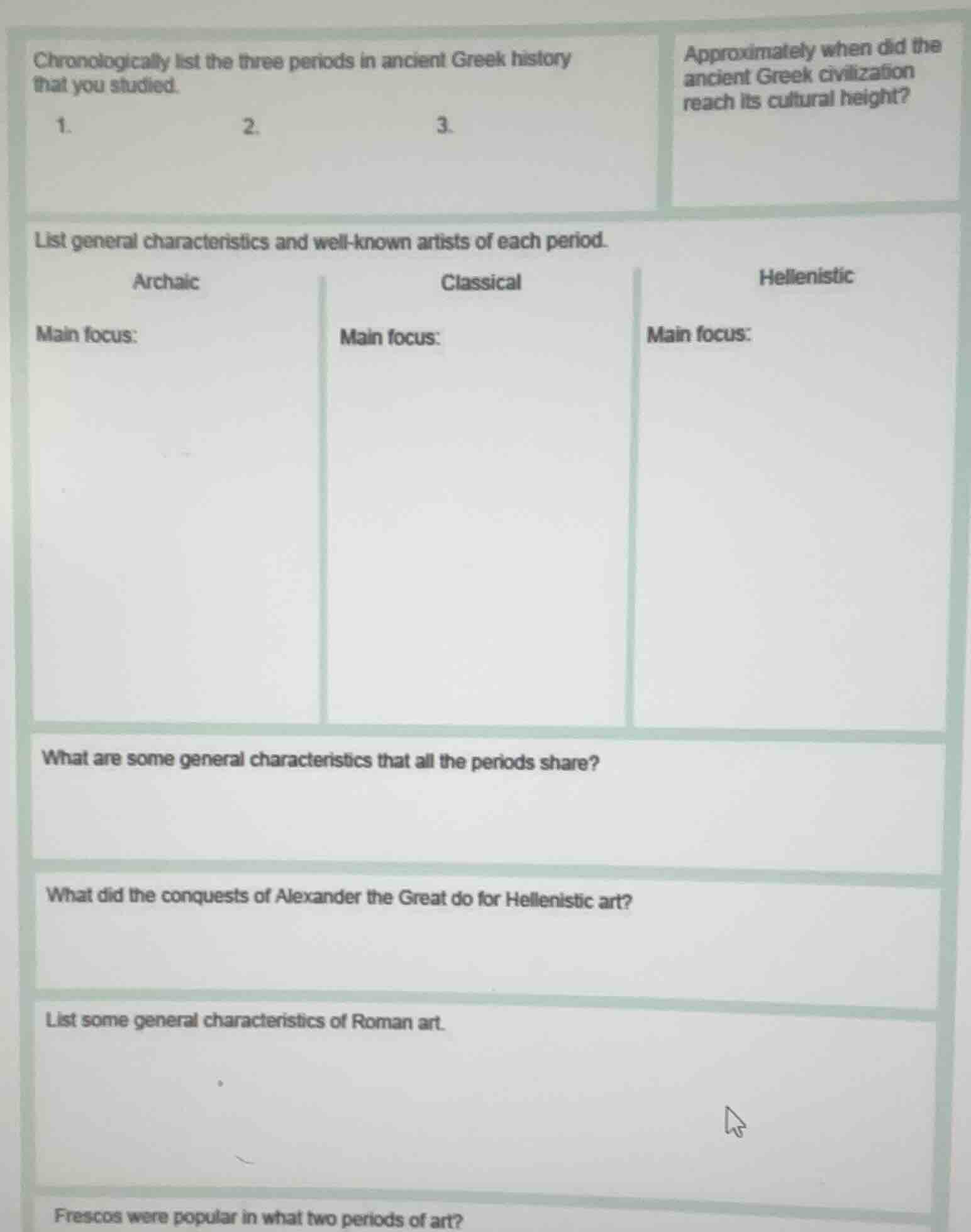 chronologically list the three periods in ancient greek history that yo…