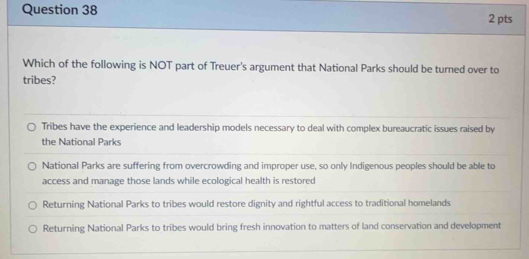 question 38 2 pts which of the following is not part of treuers argumen…