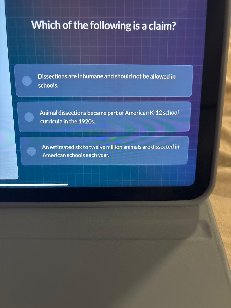 which of the following is a claim? dissections are inhumane and should …