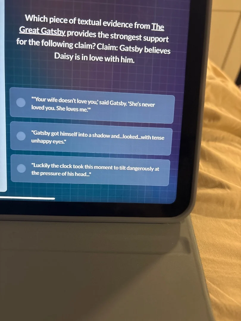 which piece of textual evidence from the great gatsby provides the stro…