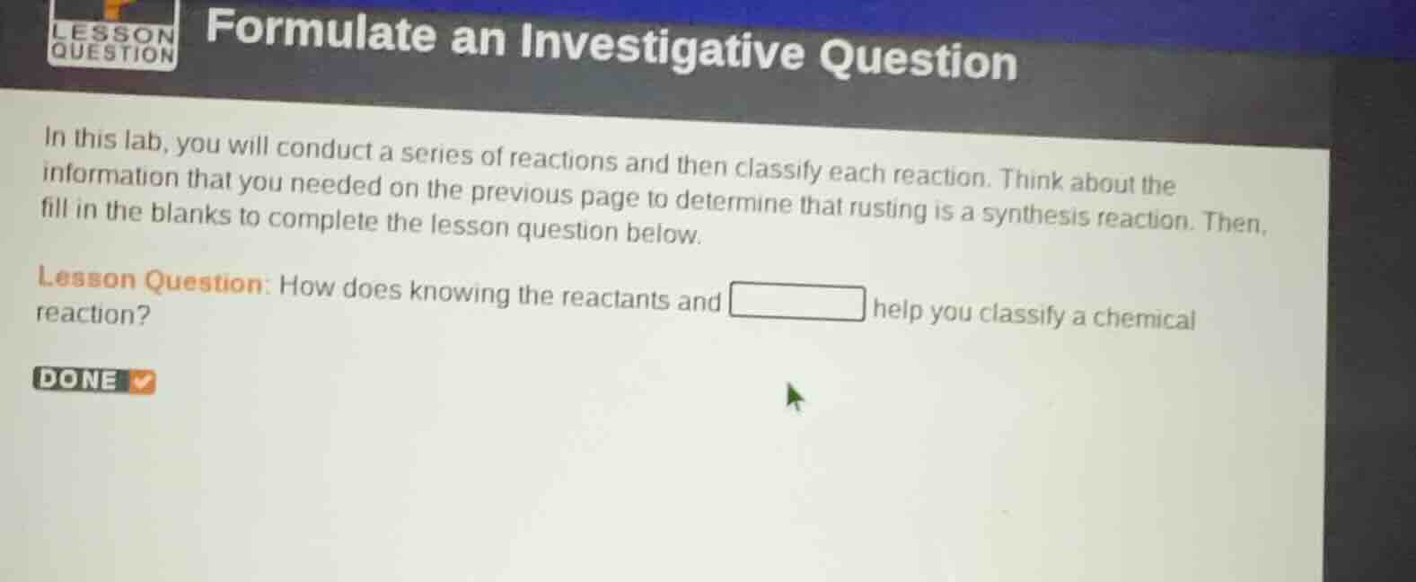 lesson question formulate an investigative question in this lab, you wi…