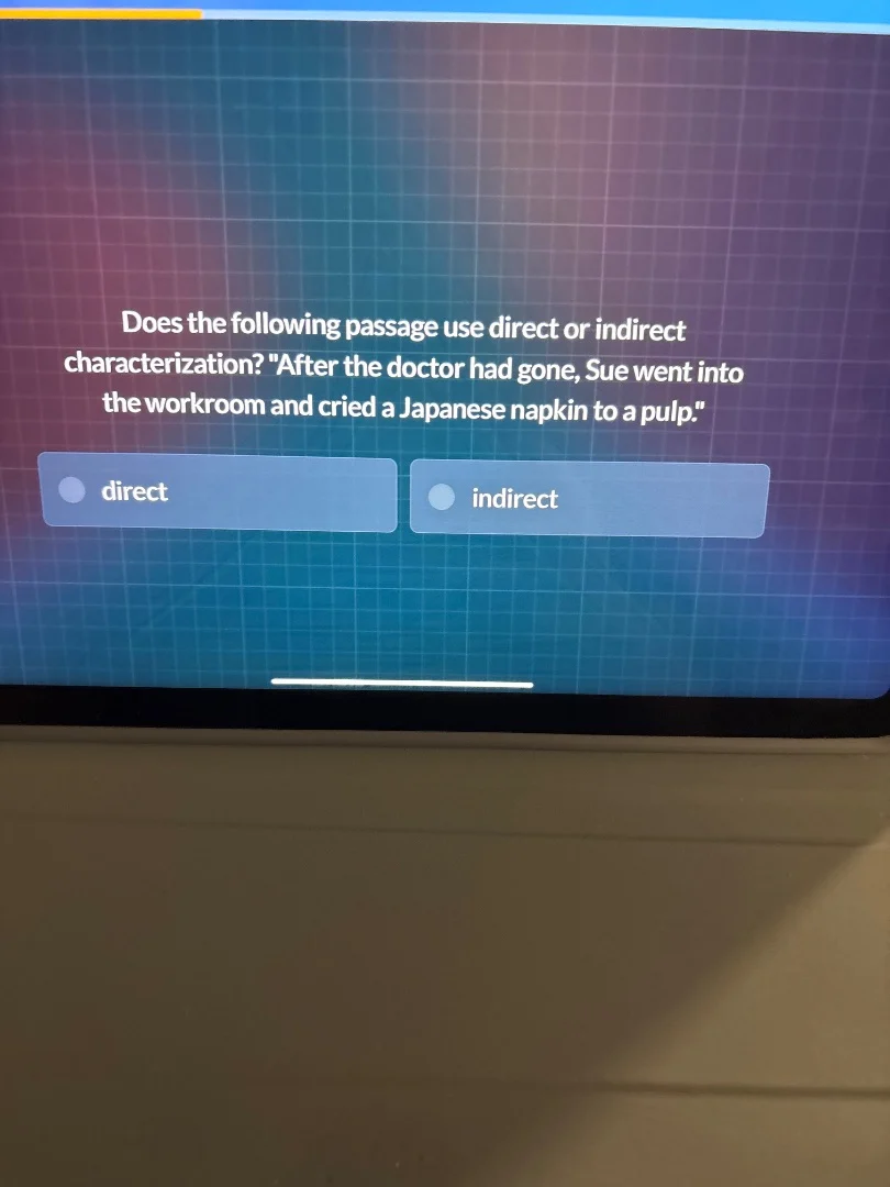 does the following passage use direct or indirect characterization? \af…